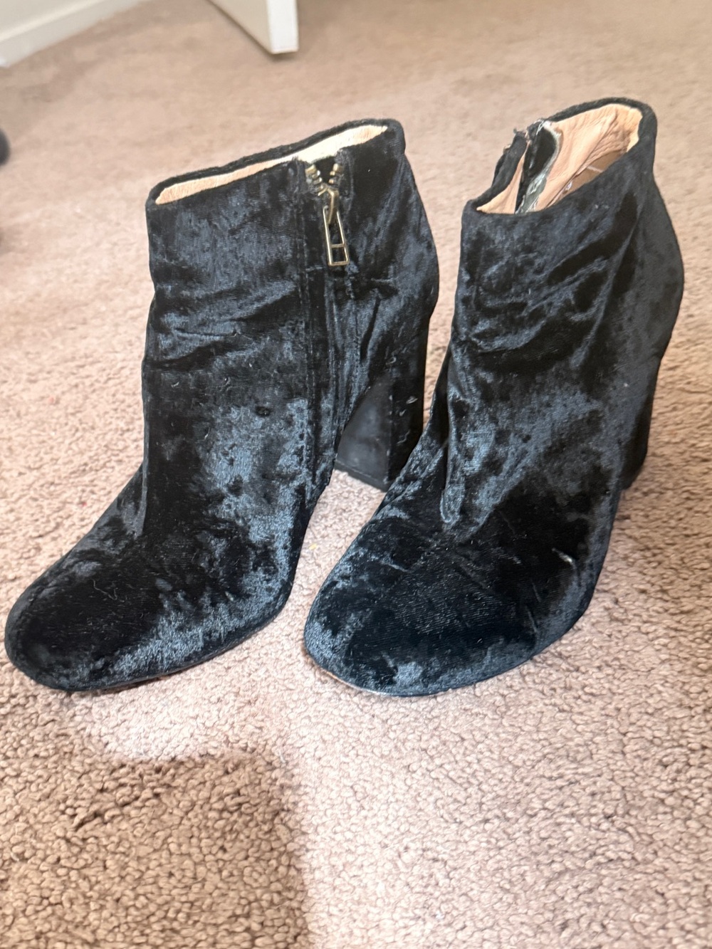 Madewell Black Velvet Ankle Booties with Side Zip